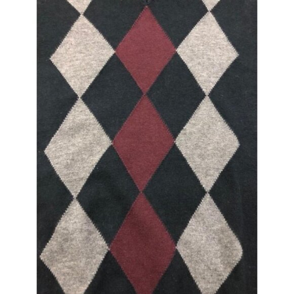 Mens Large Tall Sweater Vest Knit Argyle Black Maroon Gray V-Neck J. Ferrar - Picture 2 of 4